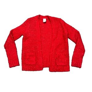 Cat & Jack Sweater Girls M 7/8 Red Long Sleeve Cardigan Sequin Pocket Kids